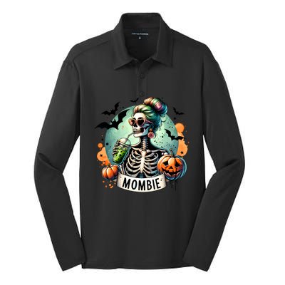 Mombie Zombie Spooky Mama Retro Silk Touch Performance Long Sleeve Polo