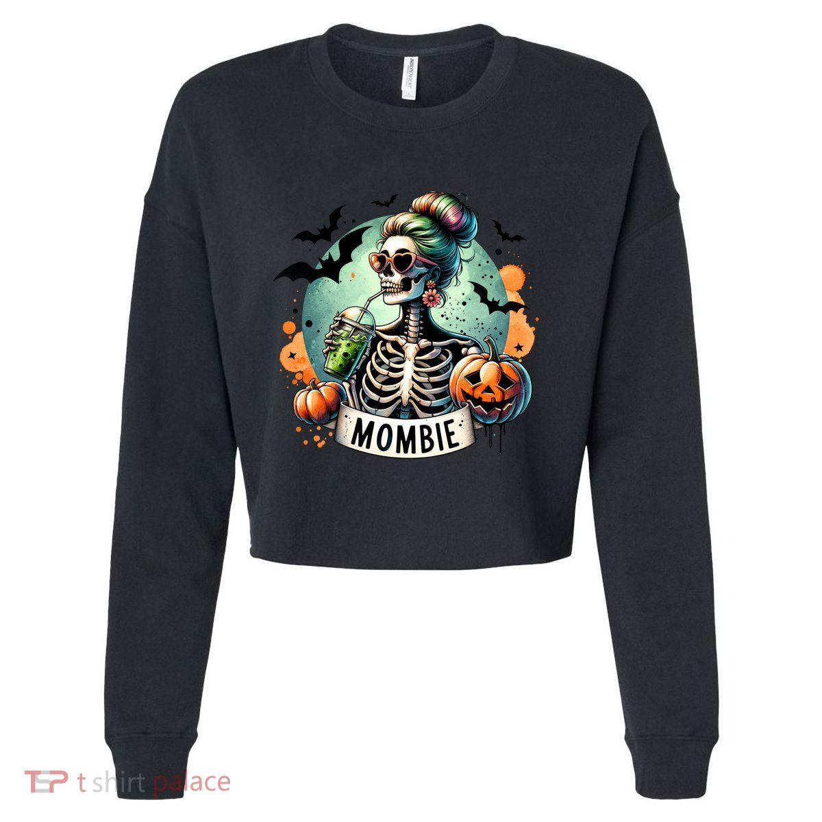 Mombie Zombie Spooky Mama Retro Cropped Pullover Crew