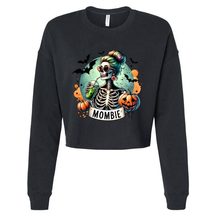 Mombie Zombie Spooky Mama Retro Cropped Pullover Crew