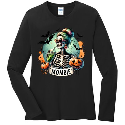 Mombie Zombie Spooky Mama Retro Ladies Long Sleeve Shirt