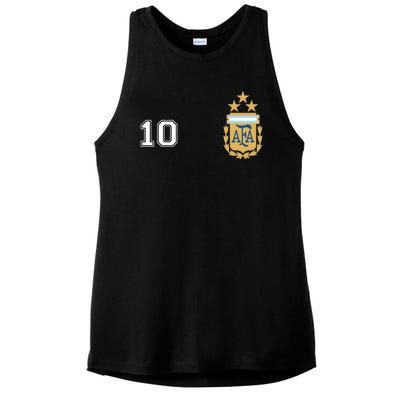 Number 10 Argentina Soccer Jersey Argentinian Football 3 Star Logo Ladies PosiCharge Tri-Blend Wicking Tank