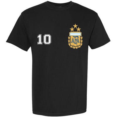 Number 10 Argentina Soccer Jersey Argentinian Football 3 Star Logo Garment-Dyed Heavyweight T-Shirt