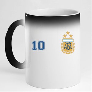 Number 10 Argentina Soccer Jersey Argentinian Football 3 Star Logo 11oz Black Color Changing Mug