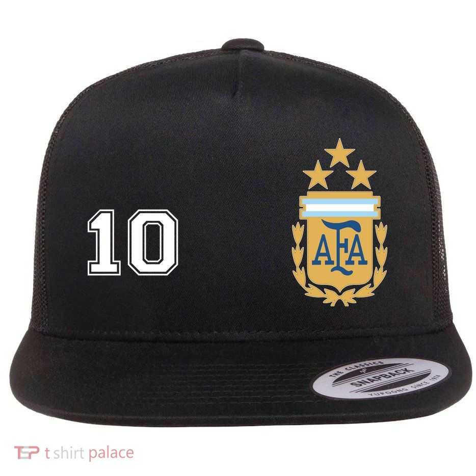 Number 10 Argentina Soccer Jersey Argentinian Football 3 Star Logo Flat Bill Trucker Hat