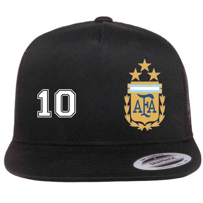 Number 10 Argentina Soccer Jersey Argentinian Football 3 Star Logo Flatbill Hat