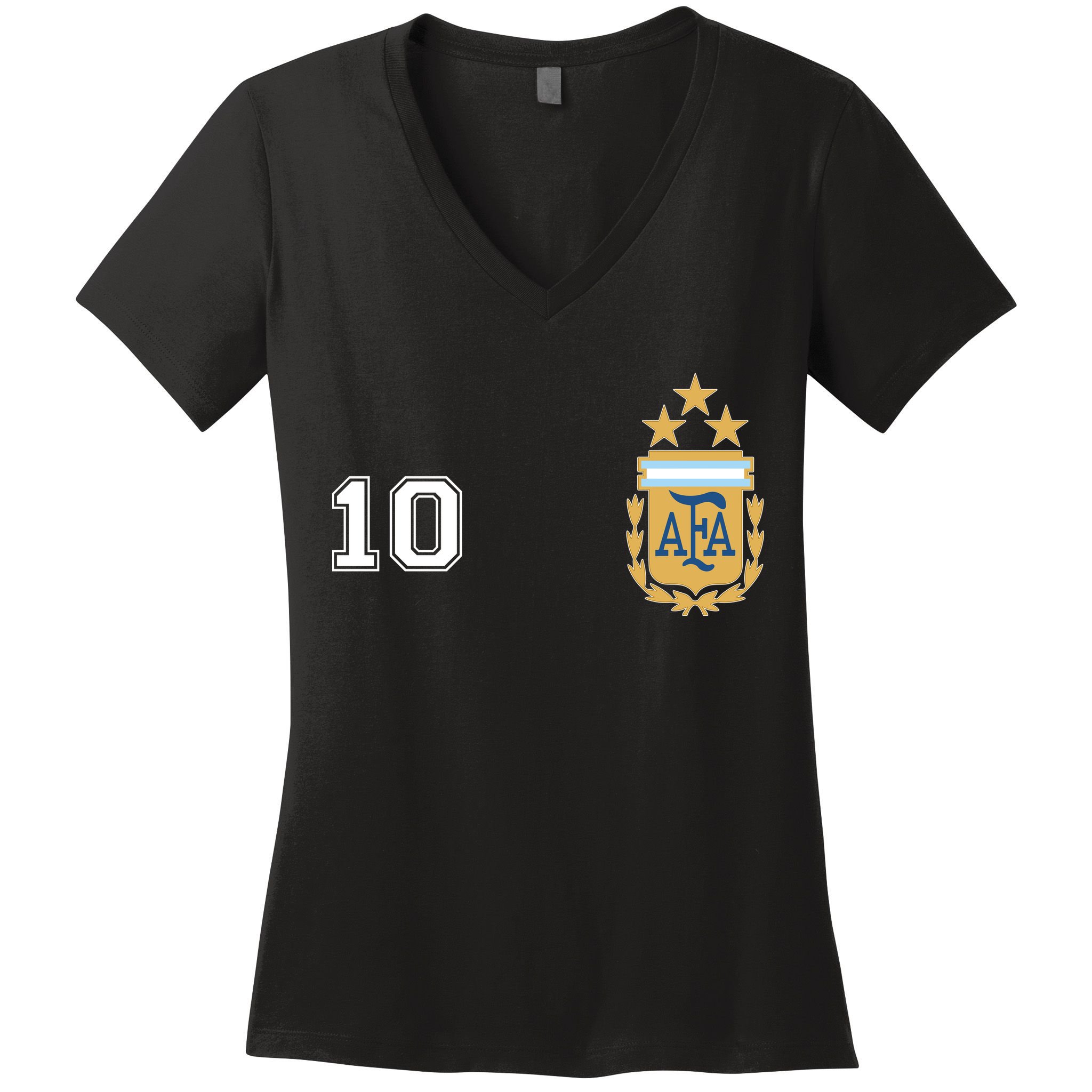 Number 10 Argentina Soccer Jersey Argentinian Football 3 Star Logo Women's V-Neck T-Shirt