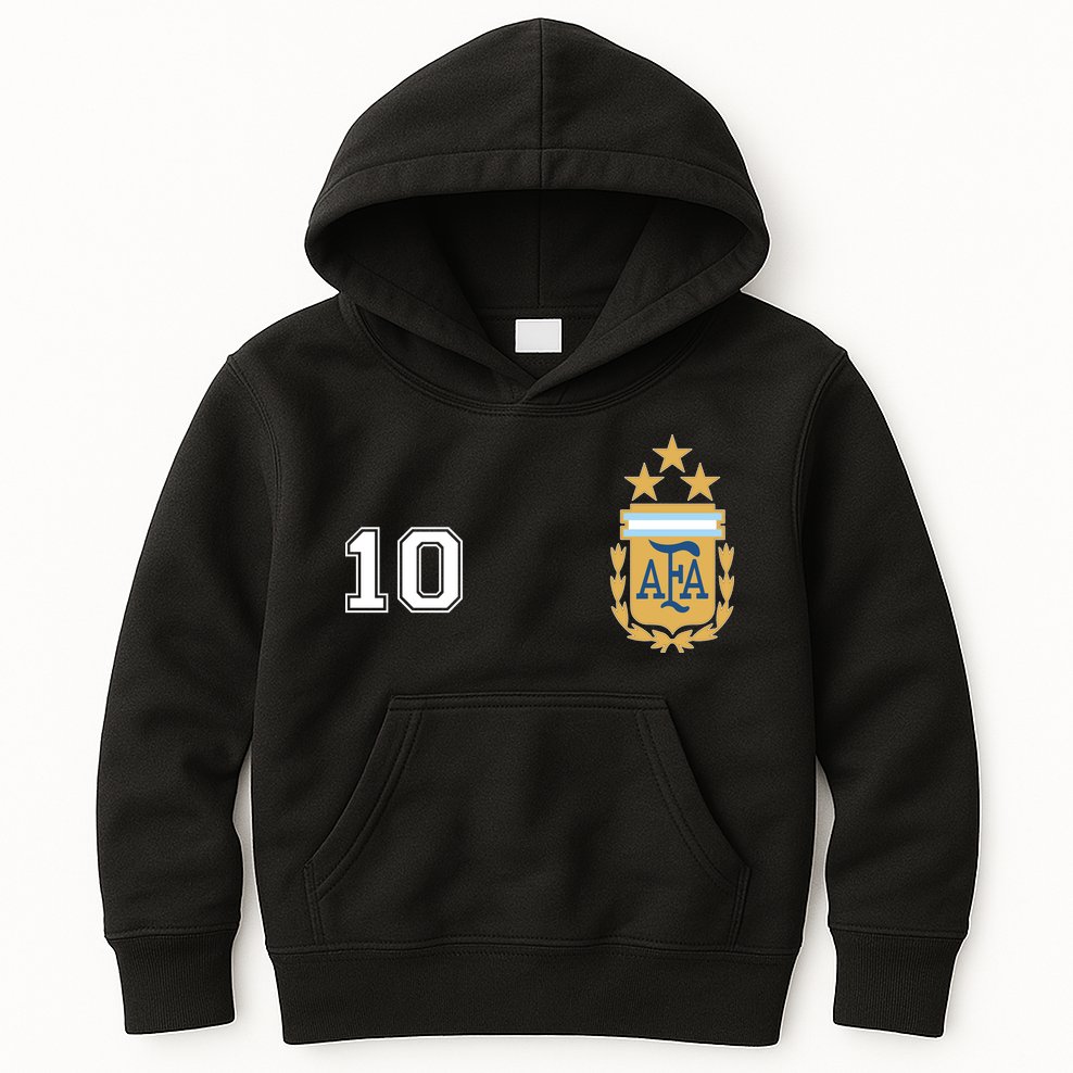 Number 10 Argentina Soccer Jersey Argentinian Football 3 Star Logo Kids Hoodie