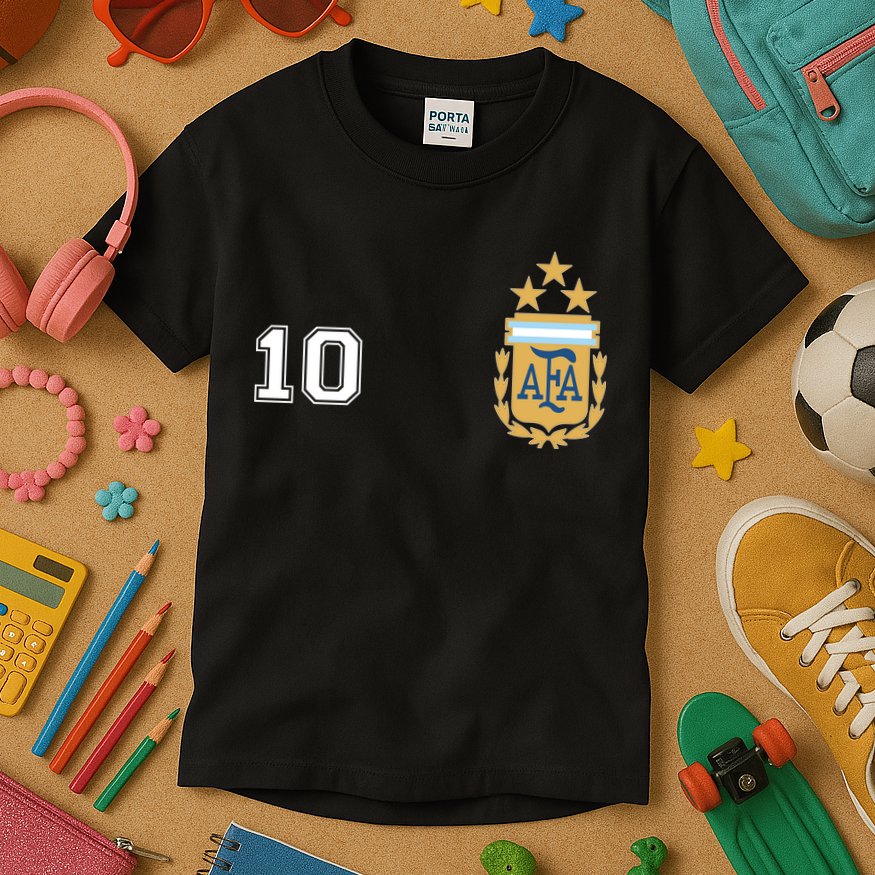 Number 10 Argentina Soccer Jersey Argentinian Football 3 Star Logo Kids T-Shirt