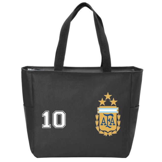 Number 10 Argentina Soccer Jersey Argentinian Football 3 Star Logo Zip Tote Bag