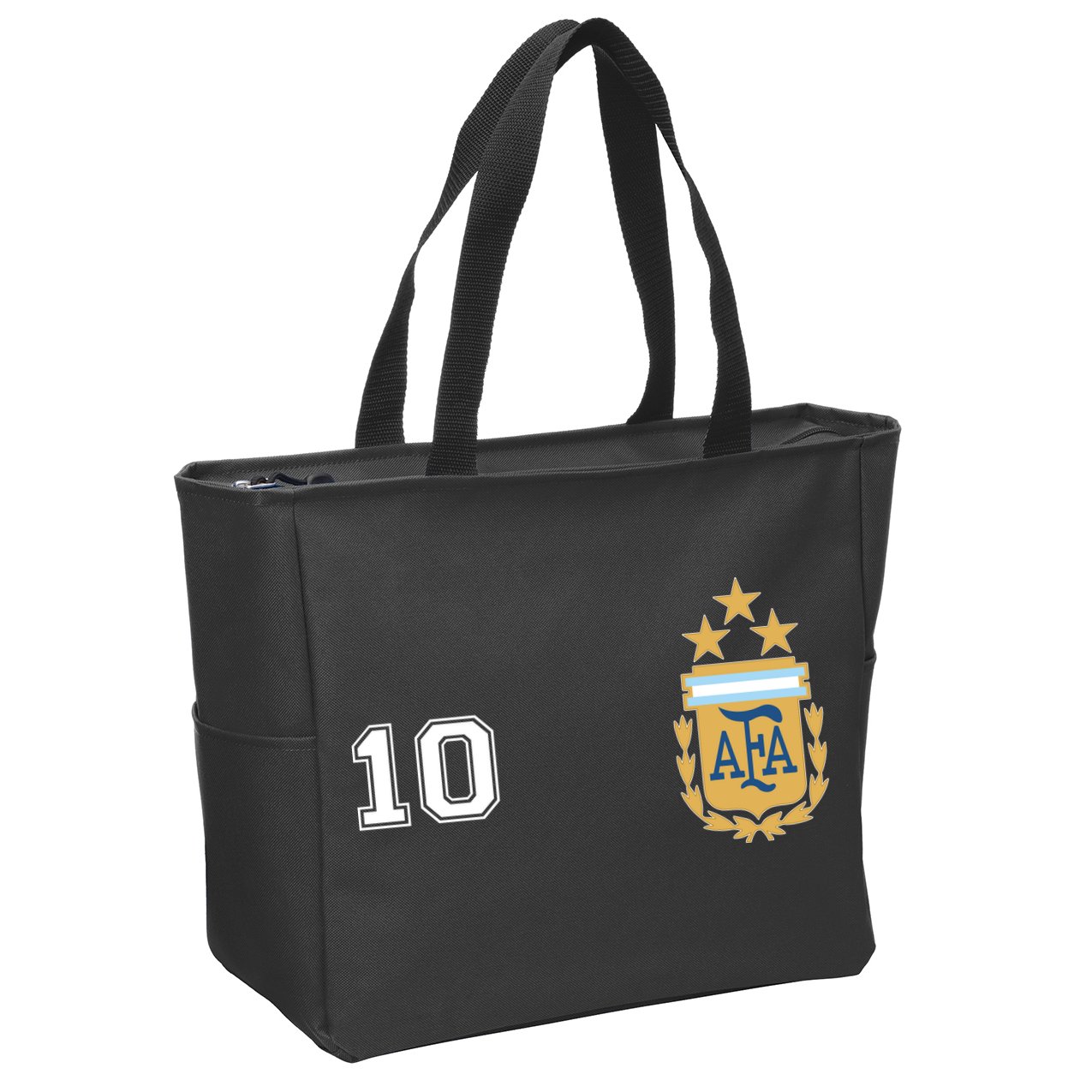 Number 10 Argentina Soccer Jersey Argentinian Football 3 Star Logo Zip Tote Bag