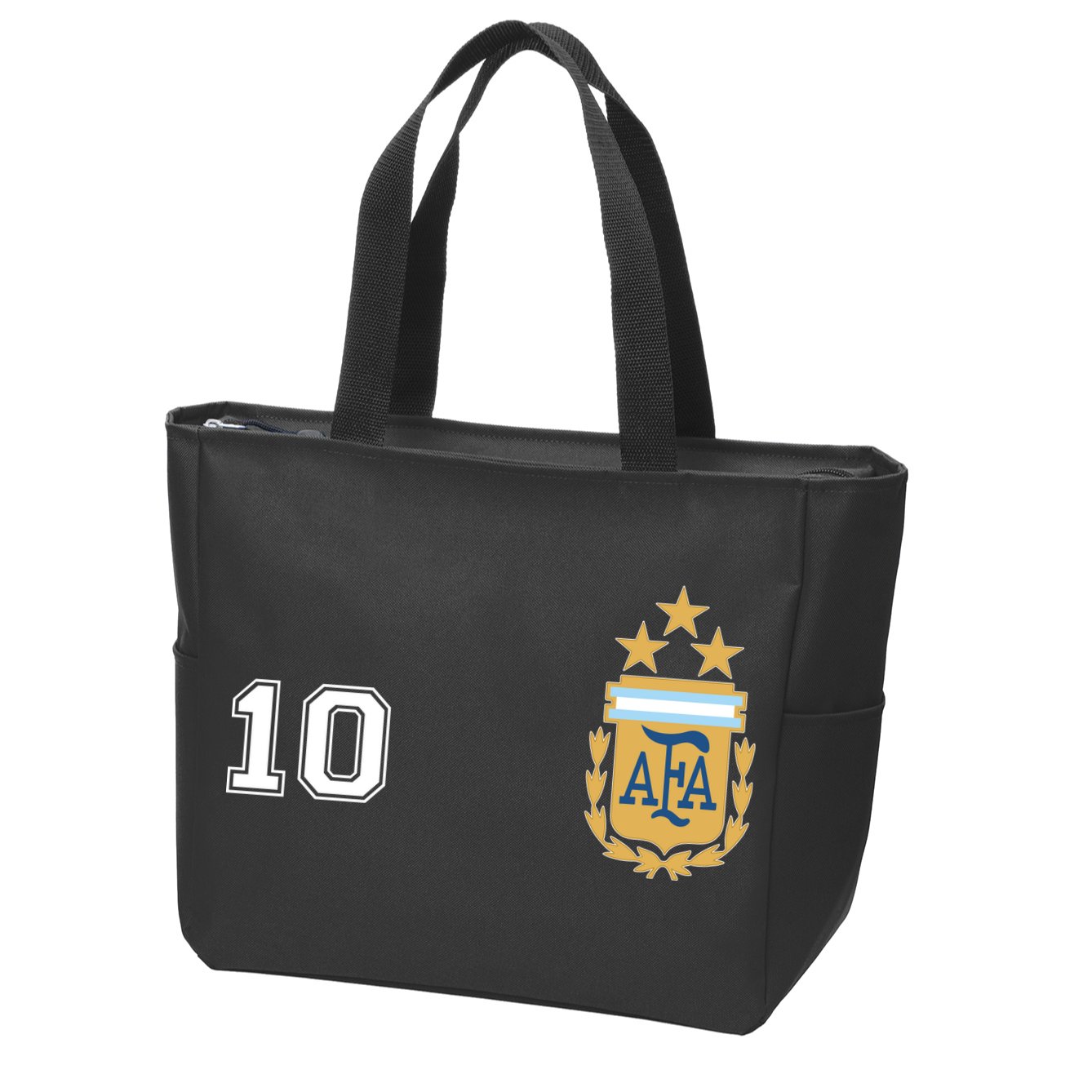 Number 10 Argentina Soccer Jersey Argentinian Football 3 Star Logo Zip Tote Bag