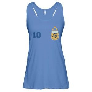 Number 10 Argentina Soccer Jersey Argentinian Football 3 Star Logo Ladies Essential Flowy Tank