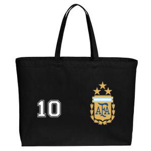 Number 10 Argentina Soccer Jersey Argentinian Football 3 Star Logo Cotton Canvas Jumbo Tote