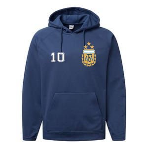 Number 10 Argentina Soccer Jersey Argentinian Football 3 Star Logo Performance Fleece Hoodie