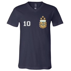 Number 10 Argentina Soccer Jersey Argentinian Football 3 Star Logo V-Neck T-Shirt