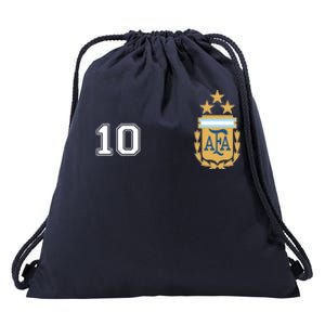 Number 10 Argentina Soccer Jersey Argentinian Football 3 Star Logo Drawstring Bag