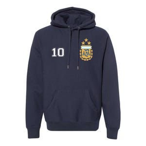 Number 10 Argentina Soccer Jersey Argentinian Football 3 Star Logo Premium Hoodie