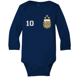 Number 10 Argentina Soccer Jersey Argentinian Football 3 Star Logo Baby Long Sleeve Bodysuit