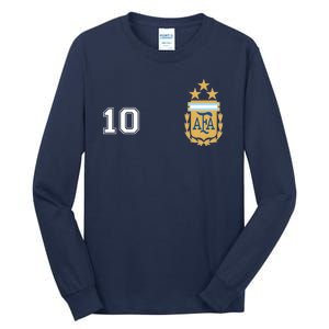 Number 10 Argentina Soccer Jersey Argentinian Football 3 Star Logo Tall Long Sleeve T-Shirt