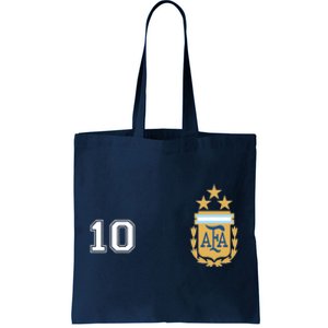 Number 10 Argentina Soccer Jersey Argentinian Football 3 Star Logo Tote Bag