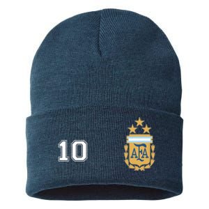 Number 10 Argentina Soccer Jersey Argentinian Football 3 Star Logo Sustainable Knit Beanie