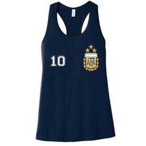 Number 10 Argentina Soccer Jersey Argentinian Football 3 Star Logo Women's Racerback Tank