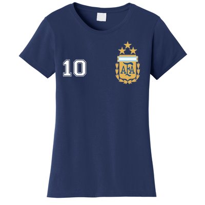 Number 10 Argentina Soccer Jersey Argentinian Football 3 Star Logo Women's T-Shirt