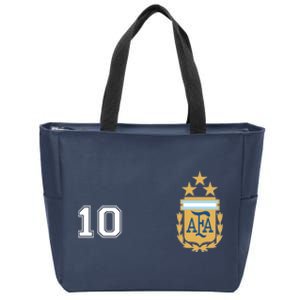 Number 10 Argentina Soccer Jersey Argentinian Football 3 Star Logo Zip Tote Bag