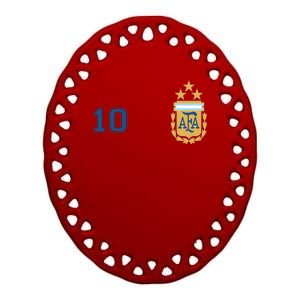 Number 10 Argentina Soccer Jersey Argentinian Football 3 Star Logo Ceramic Oval Ornament