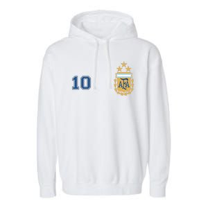 Number 10 Argentina Soccer Jersey Argentinian Football 3 Star Logo Garment-Dyed Fleece Hoodie