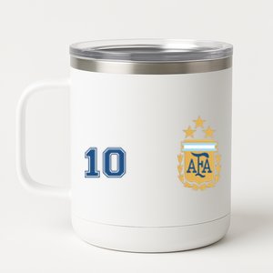 Number 10 Argentina Soccer Jersey Argentinian Football 3 Star Logo 12 oz Stainless Steel Tumbler Cup