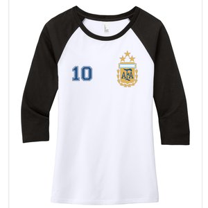 Number 10 Argentina Soccer Jersey Argentinian Football 3 Star Logo Women's Tri-Blend 3/4-Sleeve Raglan Shirt