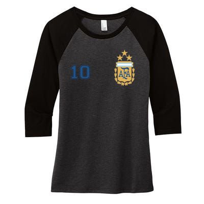 Number 10 Argentina Soccer Jersey Argentinian Football 3 Star Logo Women's Tri-Blend 3/4-Sleeve Raglan Shirt