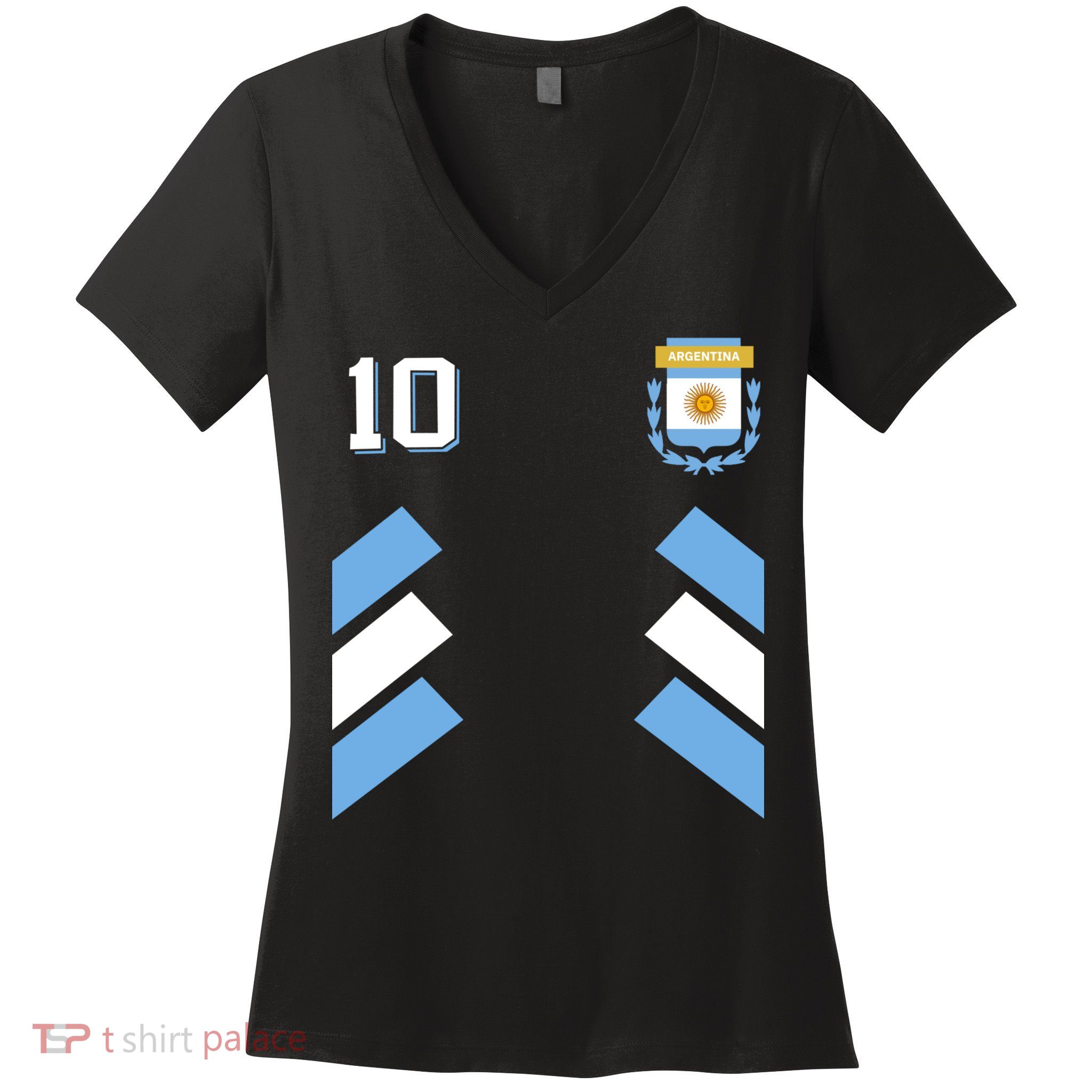 Number 10 Argentina Soccer Jersey Argentinian Football Women's V-Neck T-Shirt