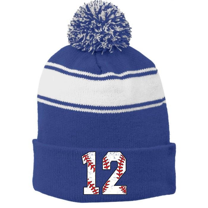 Number #13 Baseball 13 Jersey Number Baseball Lover Gift Stripe Pom Pom Beanie