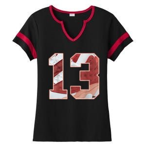 Number 13 Dune Red 13s Matching Ladies Halftime Notch Neck Tee