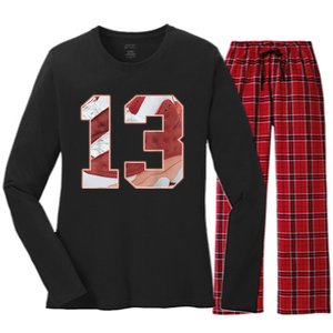 Number 13 Dune Red 13s Matching Women's Long Sleeve Flannel Pajama Set 