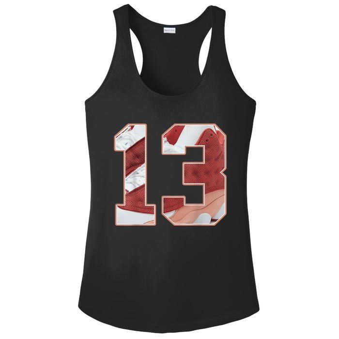 Number 13 Dune Red 13s Matching Ladies PosiCharge Competitor Racerback Tank