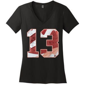 Number 13 Dune Red 13s Matching Women's V-Neck T-Shirt