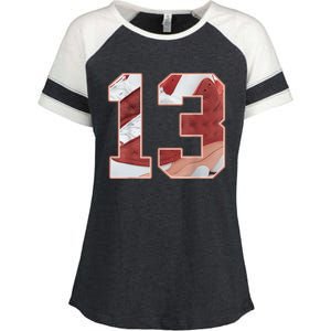 Number 13 Dune Red 13s Matching Enza Ladies Jersey Colorblock Tee