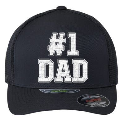 Number 1 Dad Number One Dad Fathers Day Outfit For Daddy Gift Flexfit Unipanel Trucker Cap