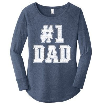 Number 1 Dad Number One Dad Fathers Day Outfit For Daddy Gift Women's Perfect Tri Tunic Long Sleeve Shirt