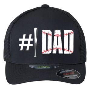 Number 1 Dad Baseball Dad Daddy Sports Player Fathers Day Funny Gift Flexfit Unipanel Trucker Cap