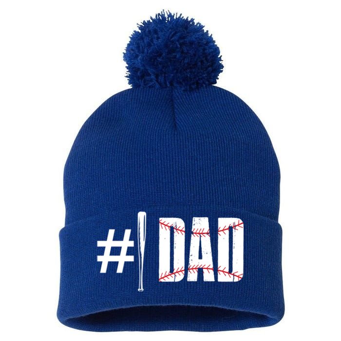 Number 1 Dad Baseball Dad Daddy Sports Player Fathers Day Funny Gift Pom Pom 12in Knit Beanie