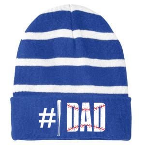 Number 1 Dad Baseball Dad Daddy Sports Player Fathers Day Funny Gift Striped Beanie with Solid Band