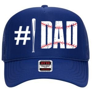 Number 1 Dad Baseball Dad Daddy Sports Player Fathers Day Funny Gift High Crown Mesh Back Trucker Hat