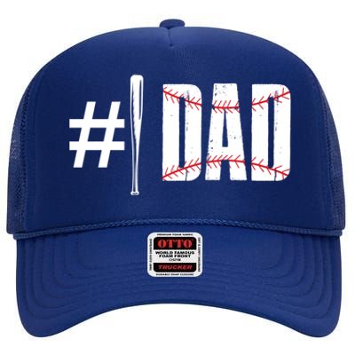 Number 1 Dad Baseball Dad Daddy Sports Player Fathers Day Funny Gift High Crown Mesh Back Trucker Hat