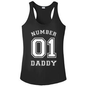 Number 1 Dad Sports Jersey Style For Fathers Day Ladies PosiCharge Competitor Racerback Tank