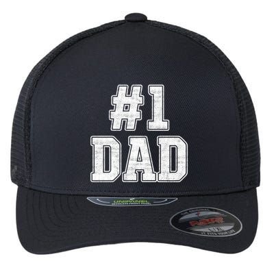 Number 1 Dad Number One Dad Fathers Day Outfit For Daddy Cute Gift Flexfit Unipanel Trucker Cap