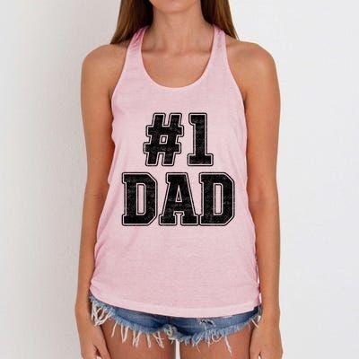 Number 1 Dad Number One Dad Fathers Day Outfit For Daddy Cute Gift Women's Knotted Racerback Tank